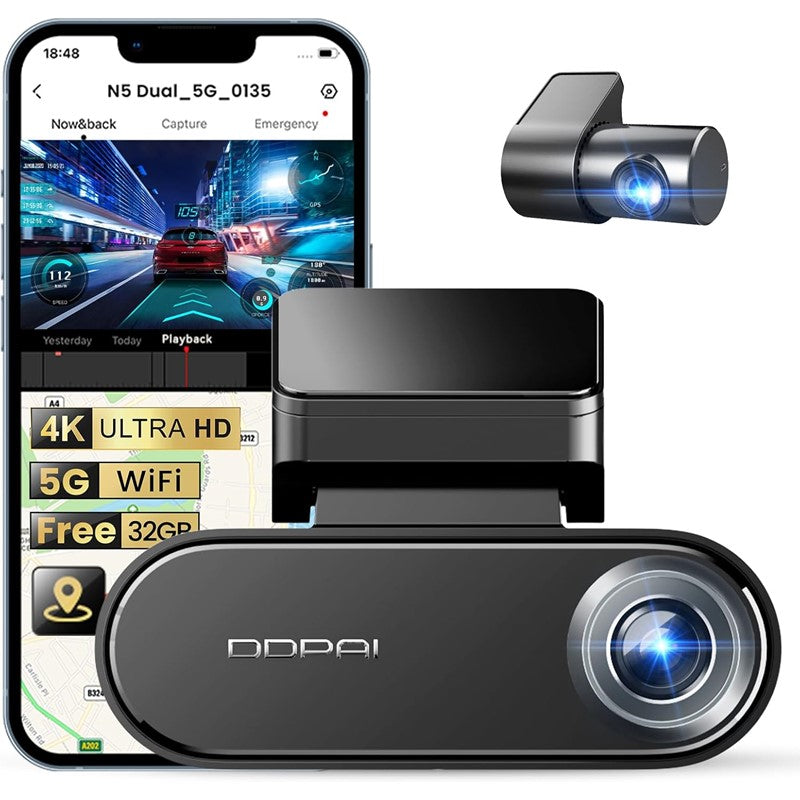 DDPAI N5 Dual 4K Dash Cam, 2160p+1080p Car Dash Camera, GPS 5G Wi-Fi for Cars, Radar Motion Detection,Night Vision,72 Hour Parking Mode