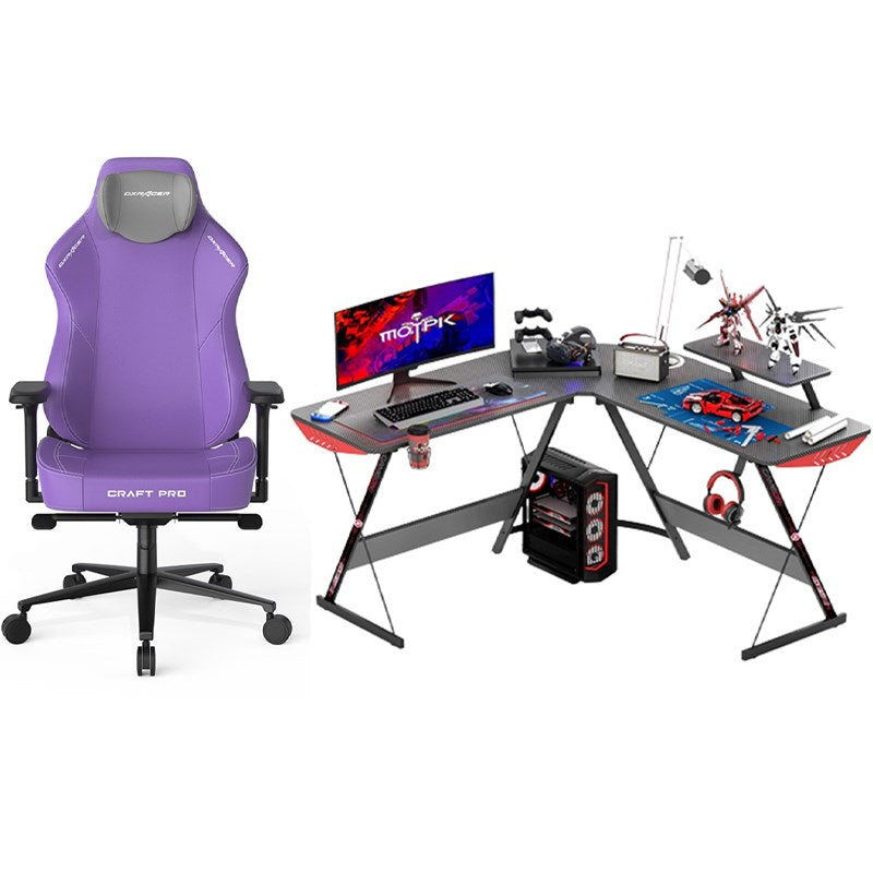 DXRacer Craft Pro Classic Gaming Chair - Violet With Free GAMEON L - Shaped Slayer I Series Gaming Desk (129 x 129 x 74 cm)