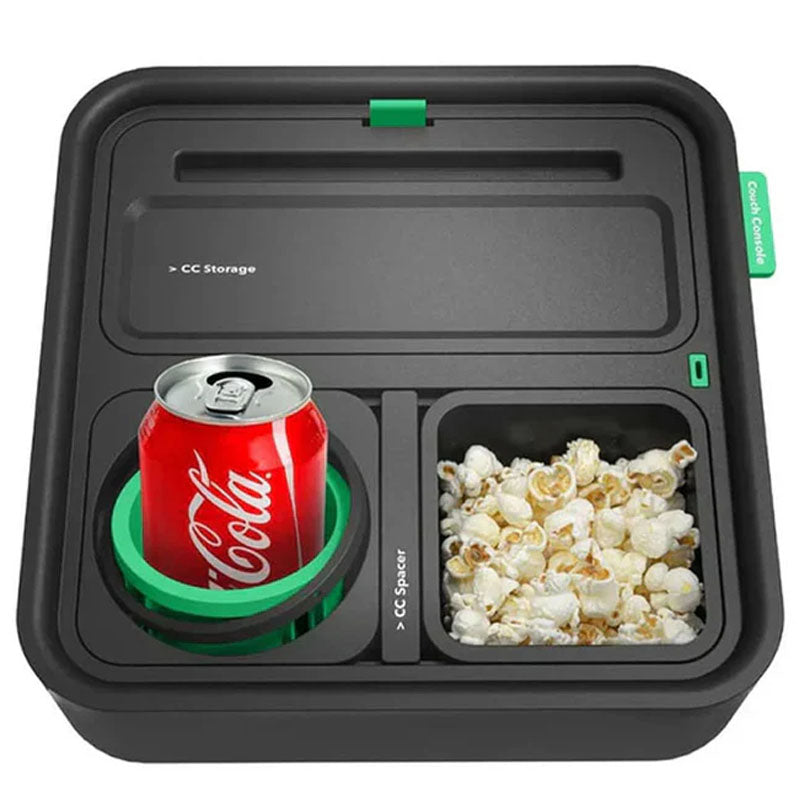 Couch Console Original Cup Holder Tray, Drinks & Snacks Sofa Caddy with Armrest, Table with Phone Stand- TV Remote Control Storage and Organizer - for Living Rooms, RV, and Cars