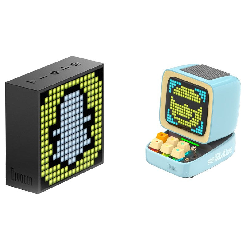 Divoom Pixel Art Bundle - Ditoo-Pro Speaker (Blue) + Timebox Evo Speaker with LED Display & Alarm Clock (Black)