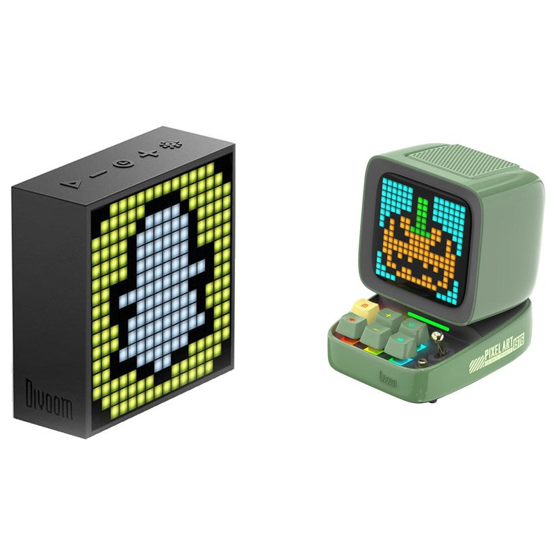 Divoom Pixel Art Bundle - Ditoo-Pro Speaker (Green) + Timebox Evo Speaker with LED Display & Alarm Clock (Black)