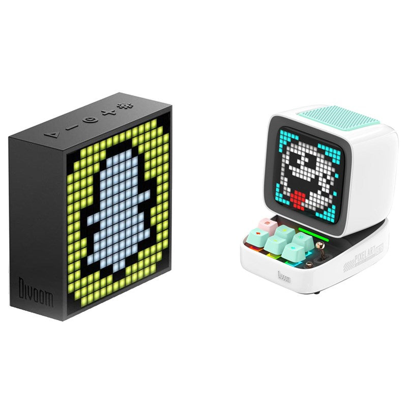 Divoom Pixel Art Bundle - Ditoo-Pro Speaker (White) + Timebox Evo Speaker with LED Display & Alarm Clock (Black)