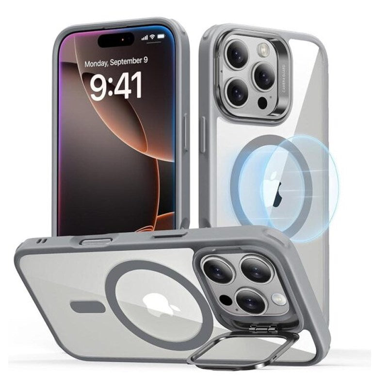 ESR iPhone 16 Pro Hybrid HaloLock with Stash Stand Case, Clear Grey