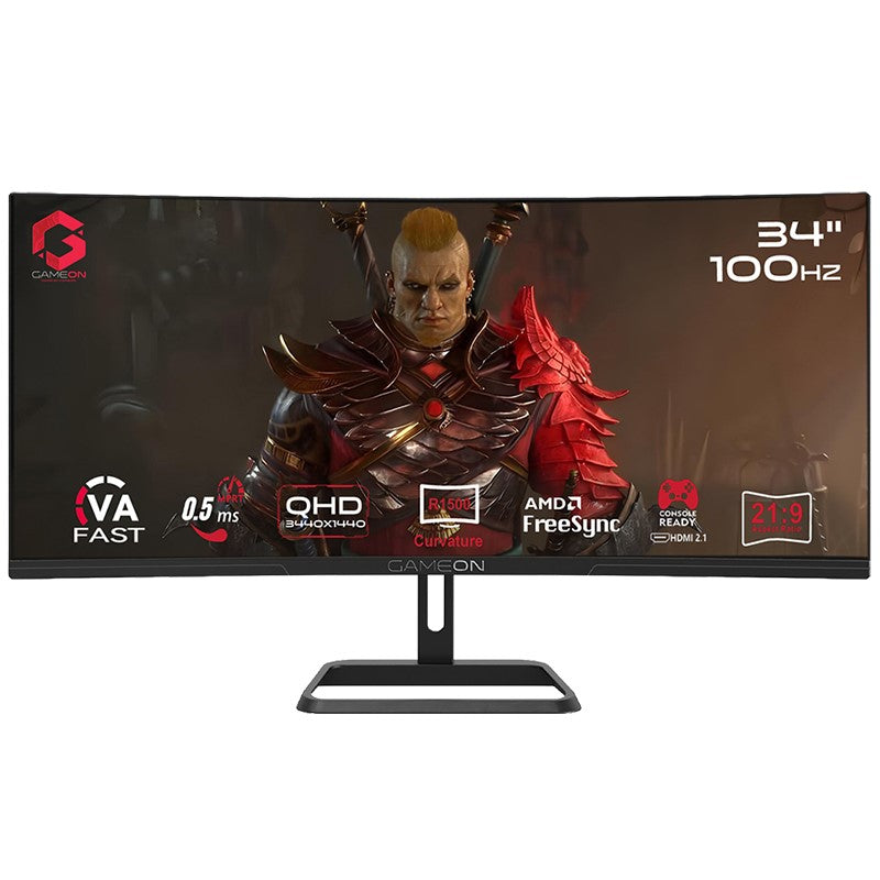 GAMEON GOC34WQHD120VA Spectra Pro Series 34" WQHD, 120Hz, MPRT 0.5ms, HDMI 2.1, Fast VA Panel Curved Gaming Monitor 1500R 21:9 (Supports PS5) - Black