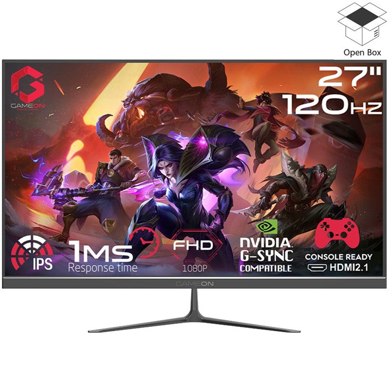 جيم اون شاشة ألعاب GOES27FHD120IPS بحجم 27 بوصة، فل اتش دي, بمعدل تحديث 120 هرتز، ووقت استجابة 0.5 مللي ثانية، وشاشة IPS (تدعم بلاي ستيشن 5) - علبة مفتوحة