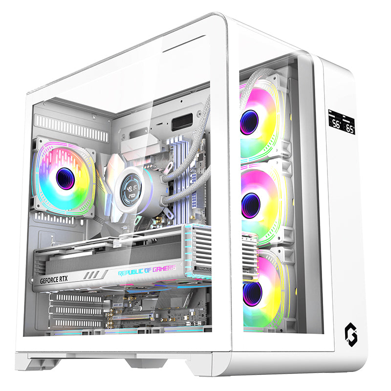 GAMEON INFINITY Series ARGB ATX Mid Tower Gaming PC Case - White (7 ARGB Fans Included)