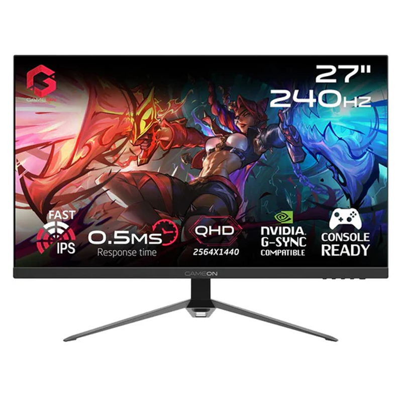 جيم اون شاشة الألعاب GOES27QHD240IPS مقاس 27 بوصة بدقة كيو اتش دي، ومعدل تحديث 240 هرتز، ووقت استجابة 0.5 مللي ثانية، ومنفذ اتش دي ام اي 2.1، وشاشة آي بي اس سريعة (تدعم البلاي ستيشن 5)