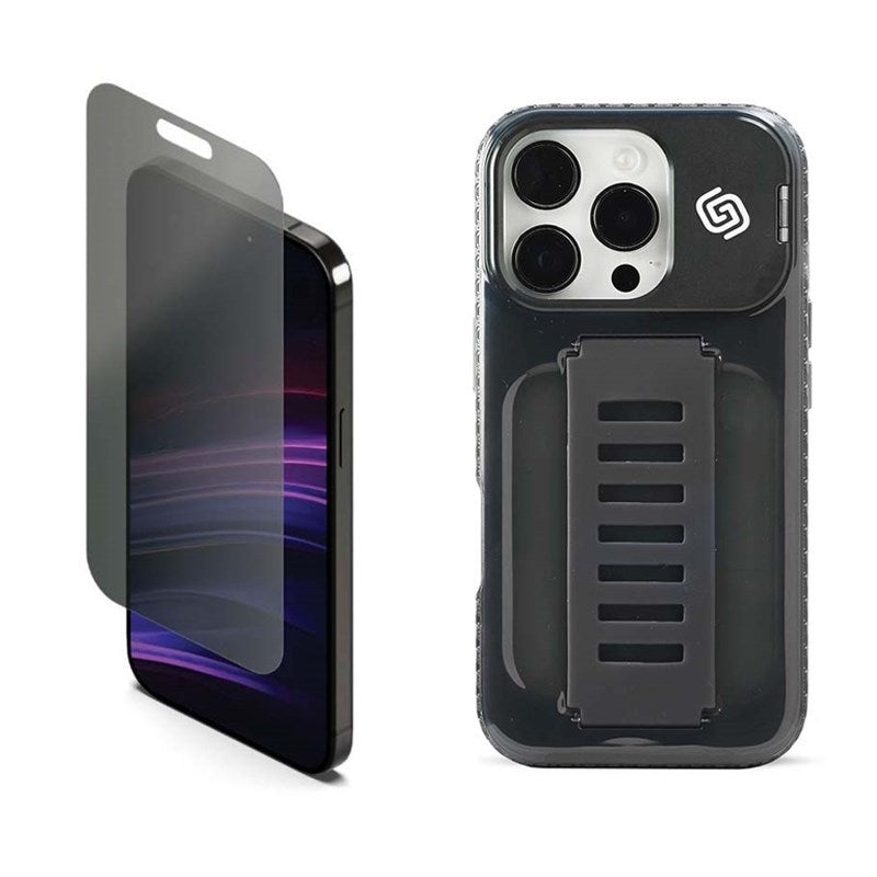 Grip2u Boost Kickstand Case for iPhone 16 Pro, Smoky with Cygnett PrivateShield Screen Protector for iPhone 16 Pro