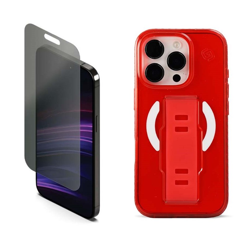 Grip2u Slim MagSafe Case for iPhone 16 Pro, Scarlet with Cygnett PrivateShield Screen Protector for iPhone 16 Pro