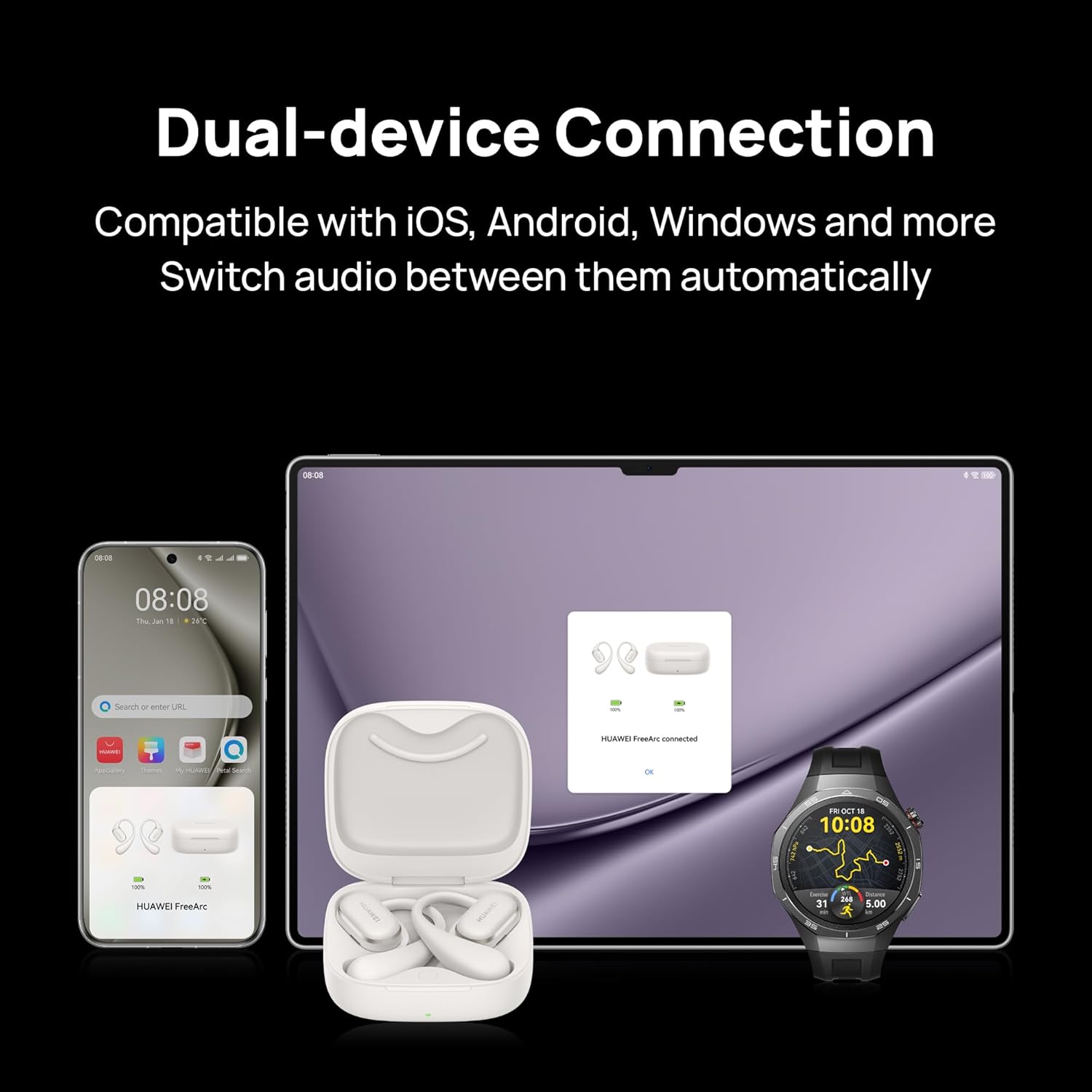 Huawei Free Arc Open-Ear Earbuds, 28 Hours Playtime, IP57 Water Resistance, Sports Earphones
