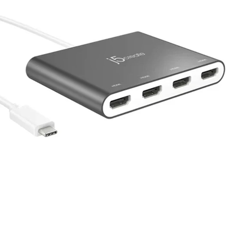 j5create JCA366 USB-C إلى 4 منافذ HDMI محول شاشات متعددة - فضي