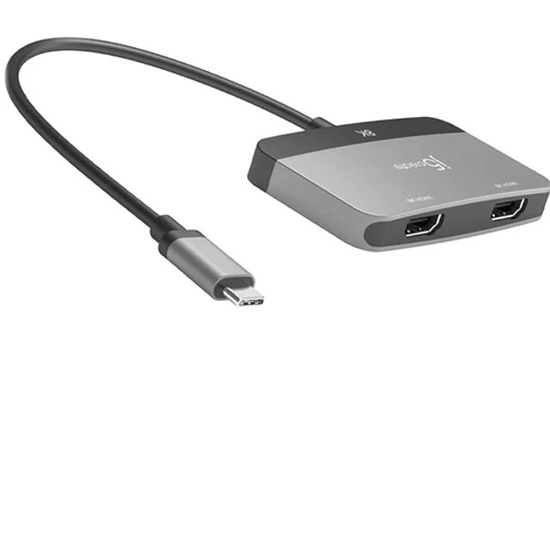 محول شاشة j5create 8K USB-C إلى HDMI مزدوج، رمادي فلكي/أسود