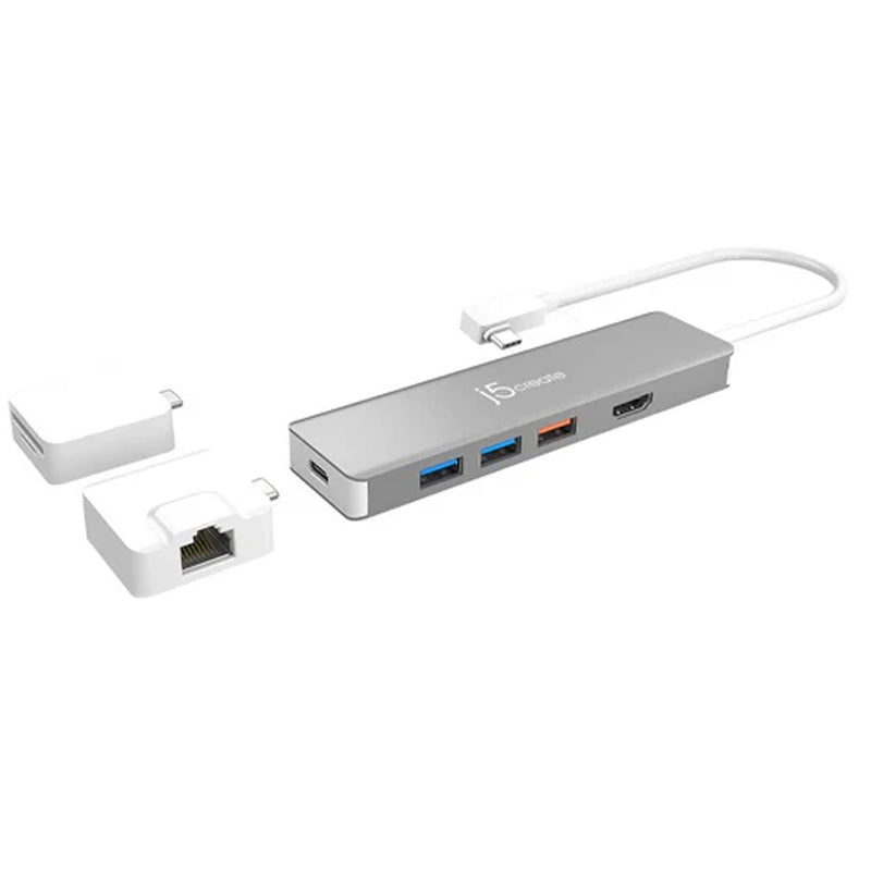 j5 create JCD375 محول USB-C متعدد الوحدات مع مجموعتين - فضي وأبيض
