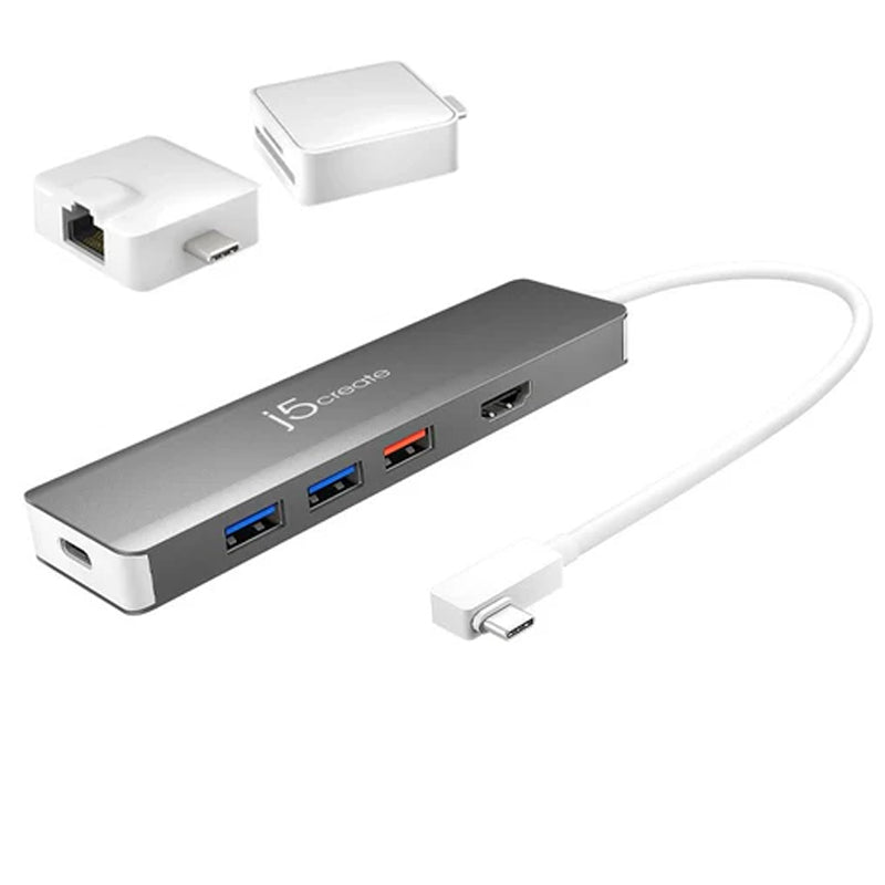 j5 create JCD375 محول USB-C متعدد الوحدات مع مجموعتين - فضي وأبيض