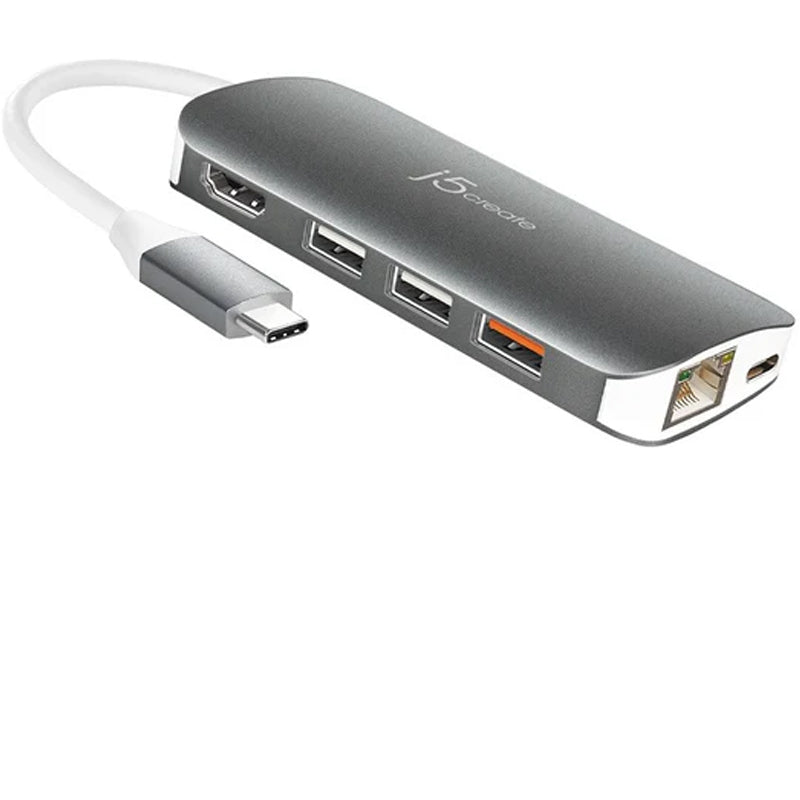j5create JCD383 USB-C محول متعدد 9 في 1، فضي وأبيض