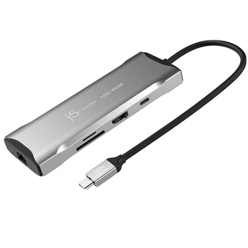 قاعدة توصيل صغيرة j5create JCD393 4K60 Elite USB-C بسرعة 10 جيجابت في الثانية، رمادي فلكي