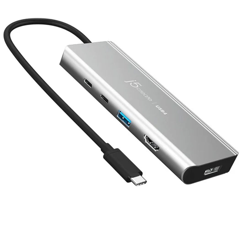 j5create USB4 ثنائي 4K متعدد المنافذ، فضي