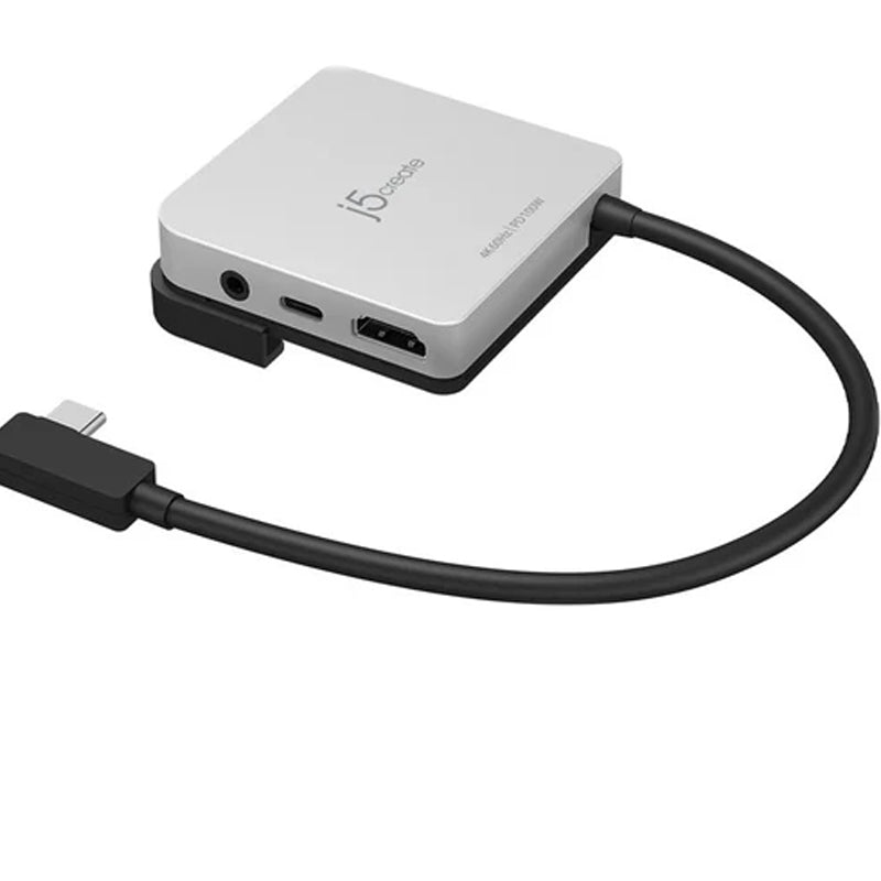 j5 create JCD612 قاعدة توصيل يو اس بي سي إلى 4 كيه 60 هرتز اتش دي ام اي لأجهزة iPad Pro، تتضمن منفذ HDMI واحد ومنفذين USB - أسود وفضي