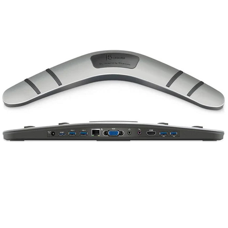 j5 create JUD481 محطة USB 3.0 Boomerang - الاتحاد الأوروبي/المملكة المتحدة، تتضمن منفذ HDMI واحد و5 منافذ USB، باللونين الأسود والرمادي