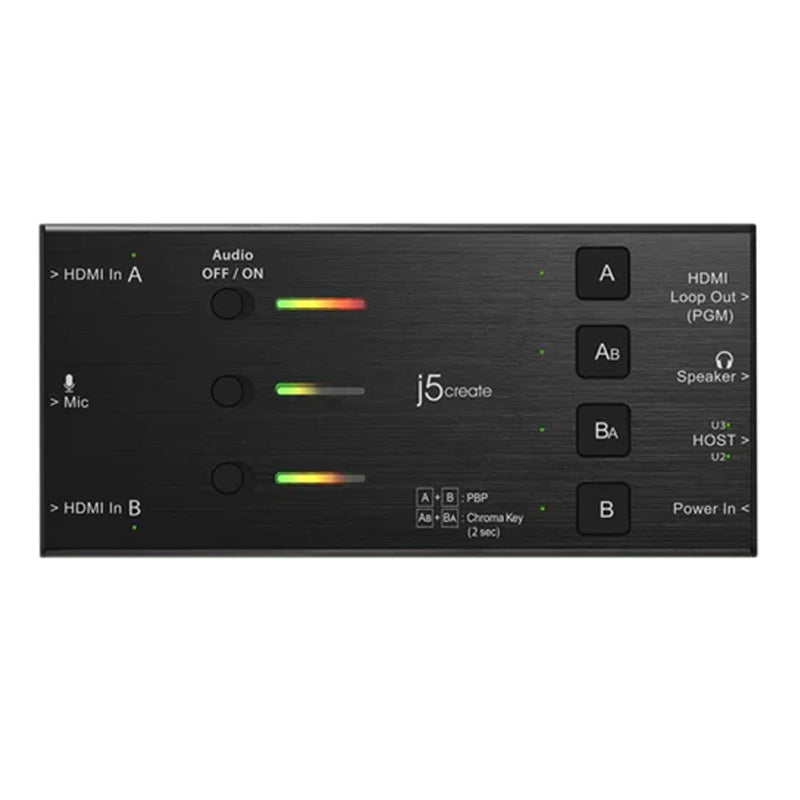 j5 أنشئ JVA06 بطاقة التقاط فيديو HDMI مزدوجة، دقة التقاط فيديو 1920*1080، 3 منافذ HDMI و2 منافذ USB، أسود