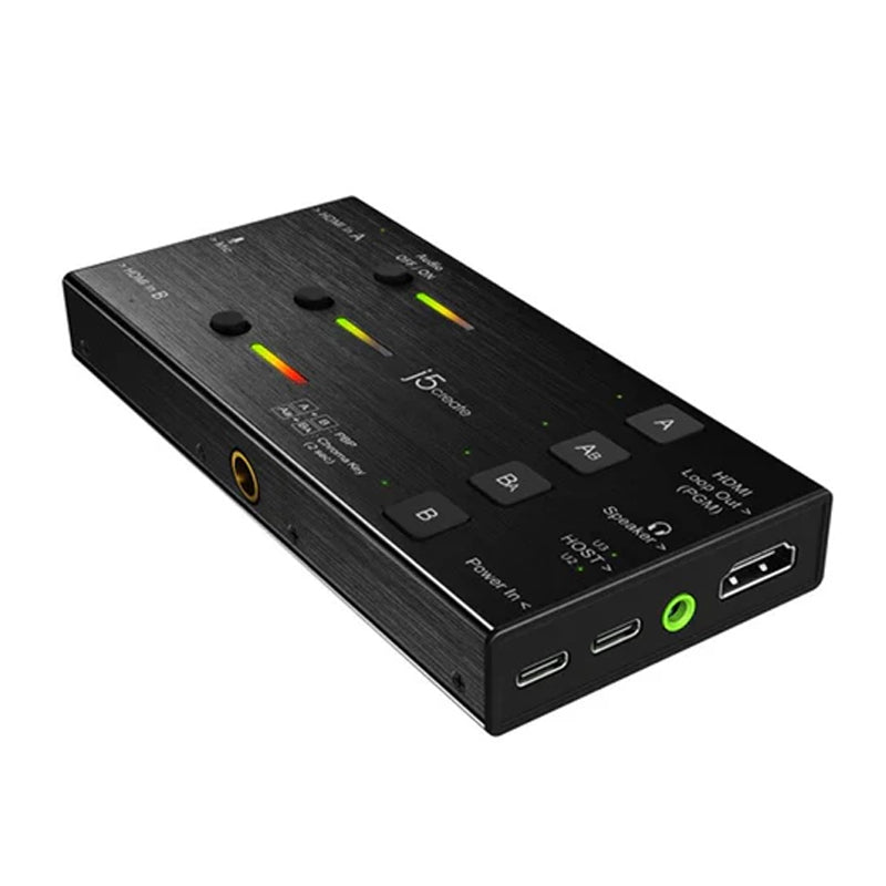 j5 أنشئ JVA06 بطاقة التقاط فيديو HDMI مزدوجة، دقة التقاط فيديو 1920*1080، 3 منافذ HDMI و2 منافذ USB، أسود