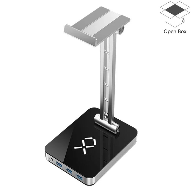 Jiushark Aluminum Alloy RGB Headset Stand/Holder With 3 USB Ports, Type-C Interface And Multi-functional Base - Silver - Open Box