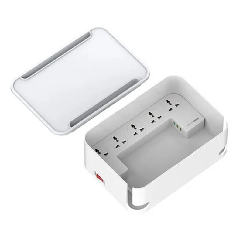 LDNIO SN5310 Power Extension Cord - 5 Universal AC Outlets, 3 USB-A Ports, Built-in Cable Management, Tablet Stand, 2500W, 2M Cable - White