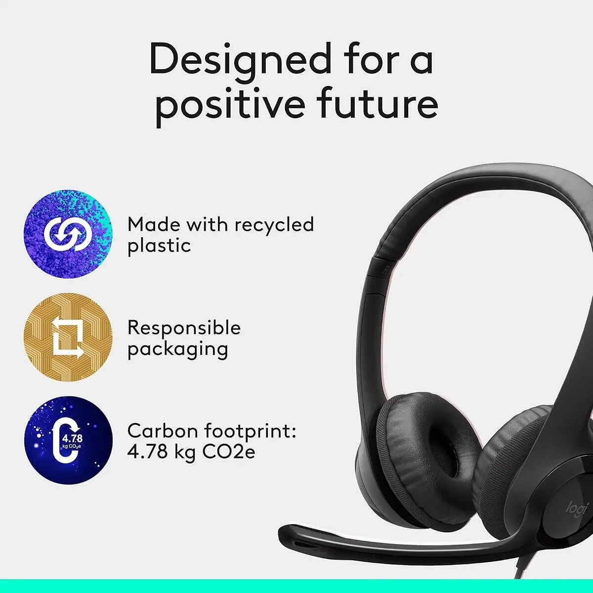 Logitech H390 Wired Headset for PC/Laptop, Stereo Headphones with Noise Cancelling Microphone, USB Type-A Interface, In-Line Controls, Works with Chromebook - Black