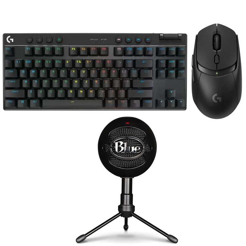 Logitech PRO X TKL LIGHTSPEED Wireless Mechanical RGB Gaming Keyboard + Logitech G309 LightSpeed Gaming Mouse + Logitech BLUE Snowball ICE Microphone - Black