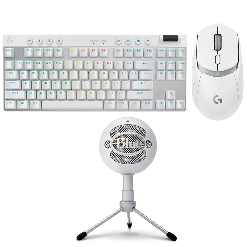 Logitech PRO X TKL LIGHTSPEED Wireless Mechanical RGB Gaming Keyboard + Logitech G309 LightSpeed Mouse + Logitech BLUE Snowball ICE Microphone - White