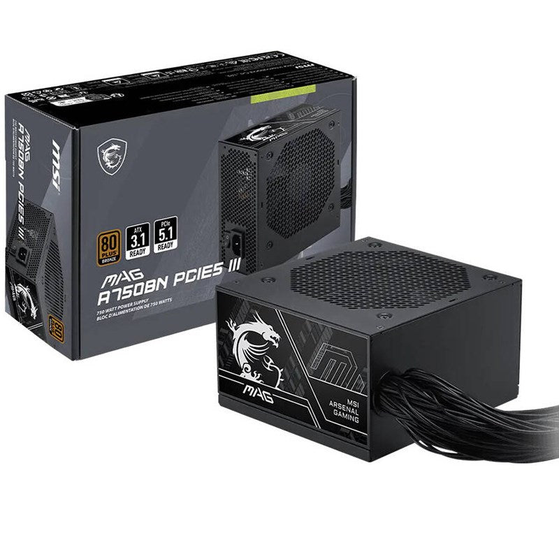 MSI MAG A750GL 750 Watt Full Modular PCIE 5.1 ATX 3.1 80 Plus Gold Gaming Power Supply - Black