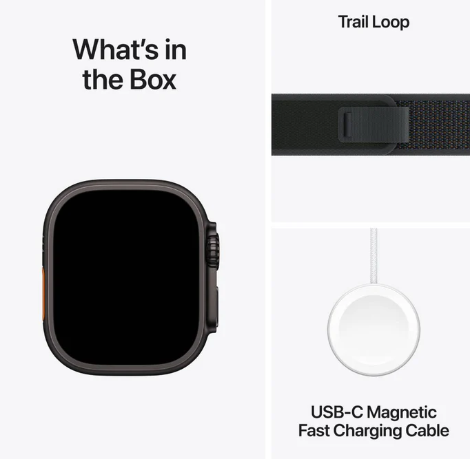 Apple Watch Ultra 2, 49mm, Black Titanium Case, Black Trail Loop, Medium/Large (GPS+Cellular)