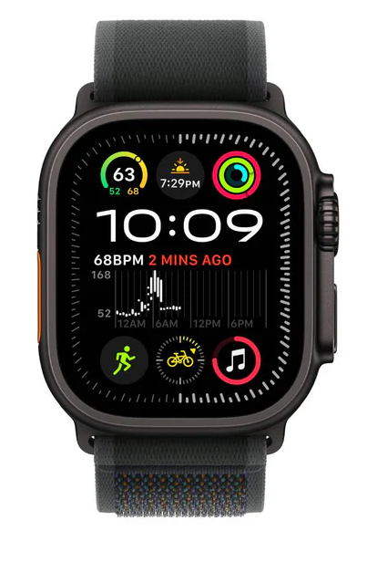Apple Watch Ultra 2, 49mm, Black Titanium Case, Black Trail Loop, Medium/Large (GPS+Cellular)