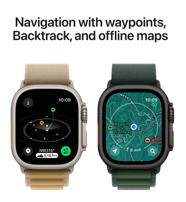 Apple Watch Ultra 2, 49mm, Black Titanium Case, Black Trail Loop, Medium/Large (GPS+Cellular)