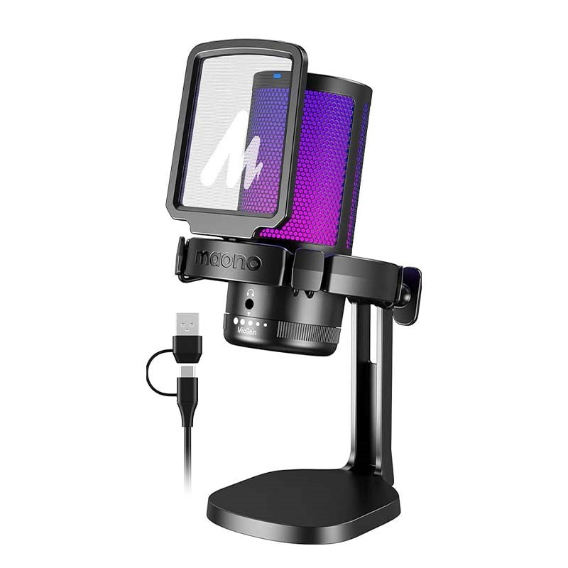 MAONO Gaming USB Microphone, Noise Cancellation Condenser mic with Mute, Gain, Monitoring, Boom Arm for Streaming, Podcast, Twitch, YouTube, Discord, PC, Computer, PS4, PS5, Mac, GamerWave DGM20S