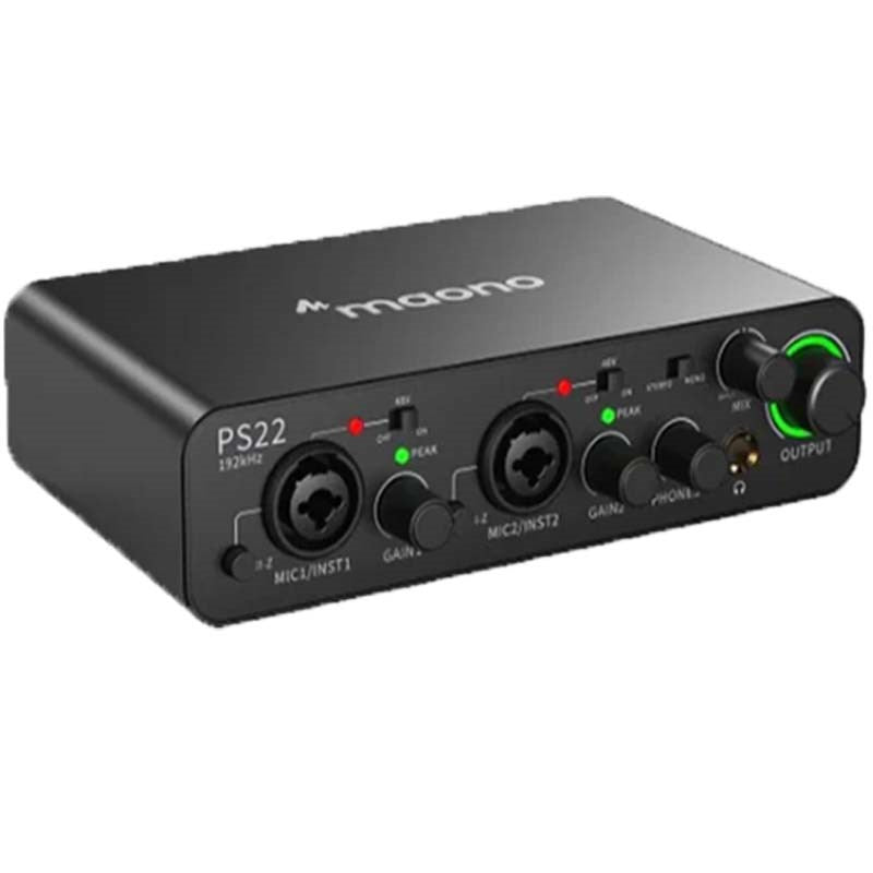 Maonocaster PS22 Audio Interface for Recording, Music Production, Guitar – Black