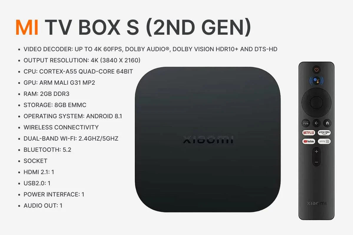 Xiaomi Mi TV Box S (2nd Gen) TV Box 4K Ultra HD Streaming Media Player - Black
