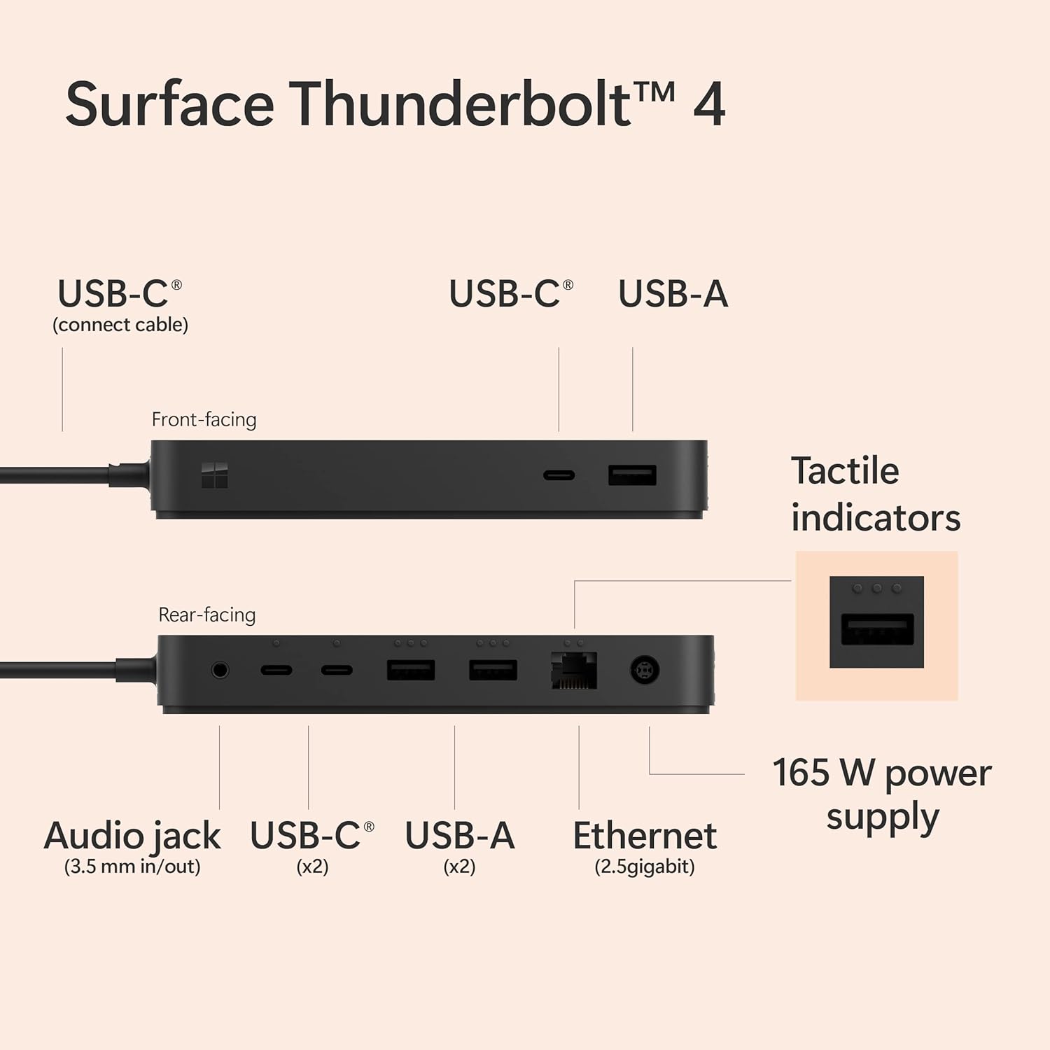 Microsoft Surface Thunderbolt 4 Dock | 4x USB-C | Dual 4K/60Hz Data Transfer | 8 Connections | 96W Power Passthrough | Planet and Accessibility Friendly