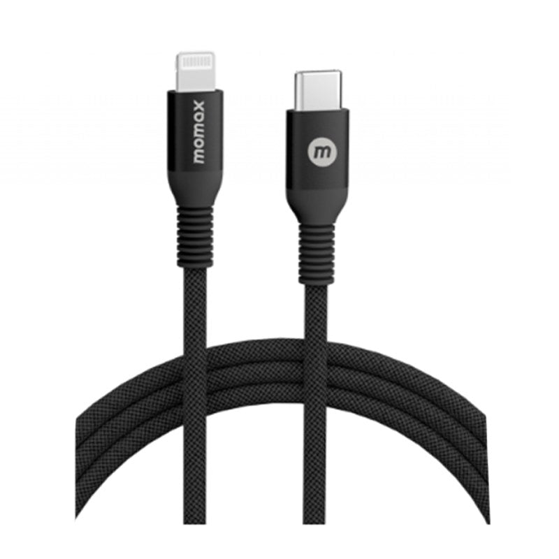 Momax Elite USB C to Lightning Nylon-Braided Fast Charging Cable, Black