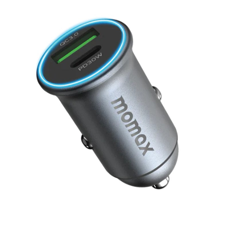 Momax MoVe 30 Watts Dual-Port Car Charger, Grey