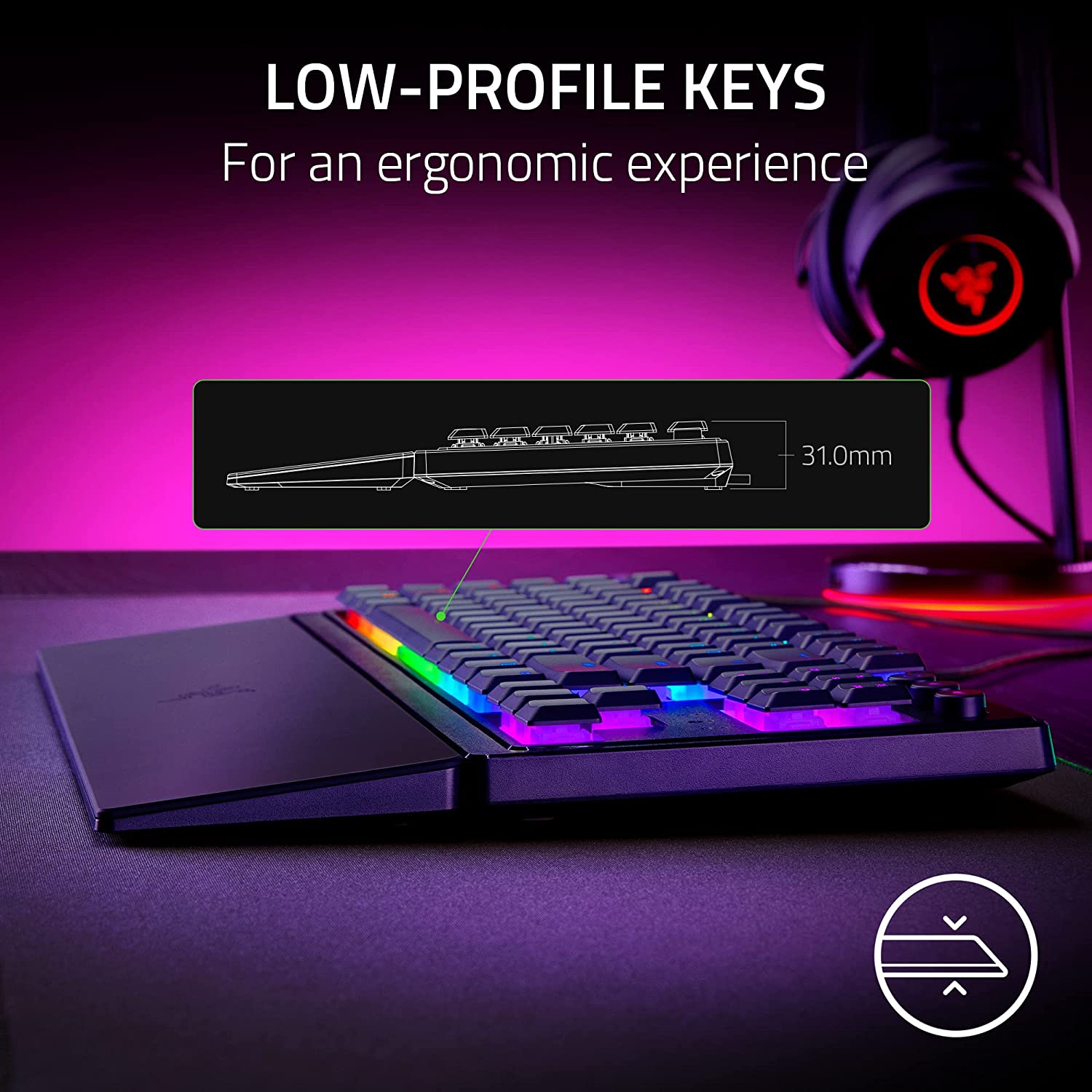 Razer Ornata V3 Tenkeyless Low-profile RGB Tenkeyless Mecha-Membrane Wired Gaming Keyboard (US Layout) - Black