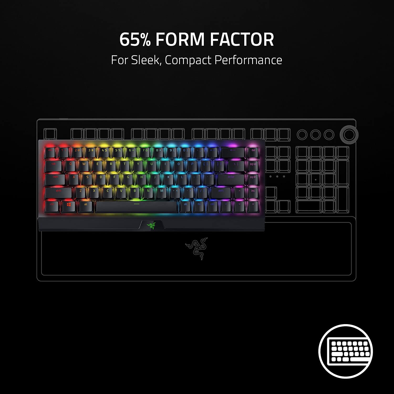 Razer BlackWidow V3 Mini HyperSpeed Wireless 65% Mechanical (Green Switches) RGB Gaming Keyboard, US Layput - Black