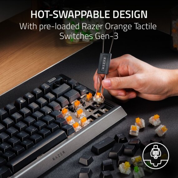 Razer BlackWidow V4 75% Hot-Swappable Wired Mechanical Gaming Keyboard (US Layout) - White