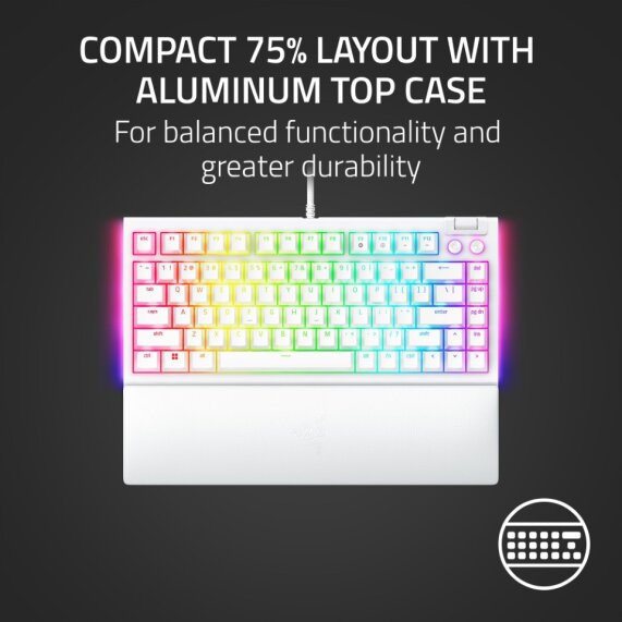 Razer BlackWidow V4 75% Hot-Swappable Wired Mechanical Gaming Keyboard (US Layout) - White