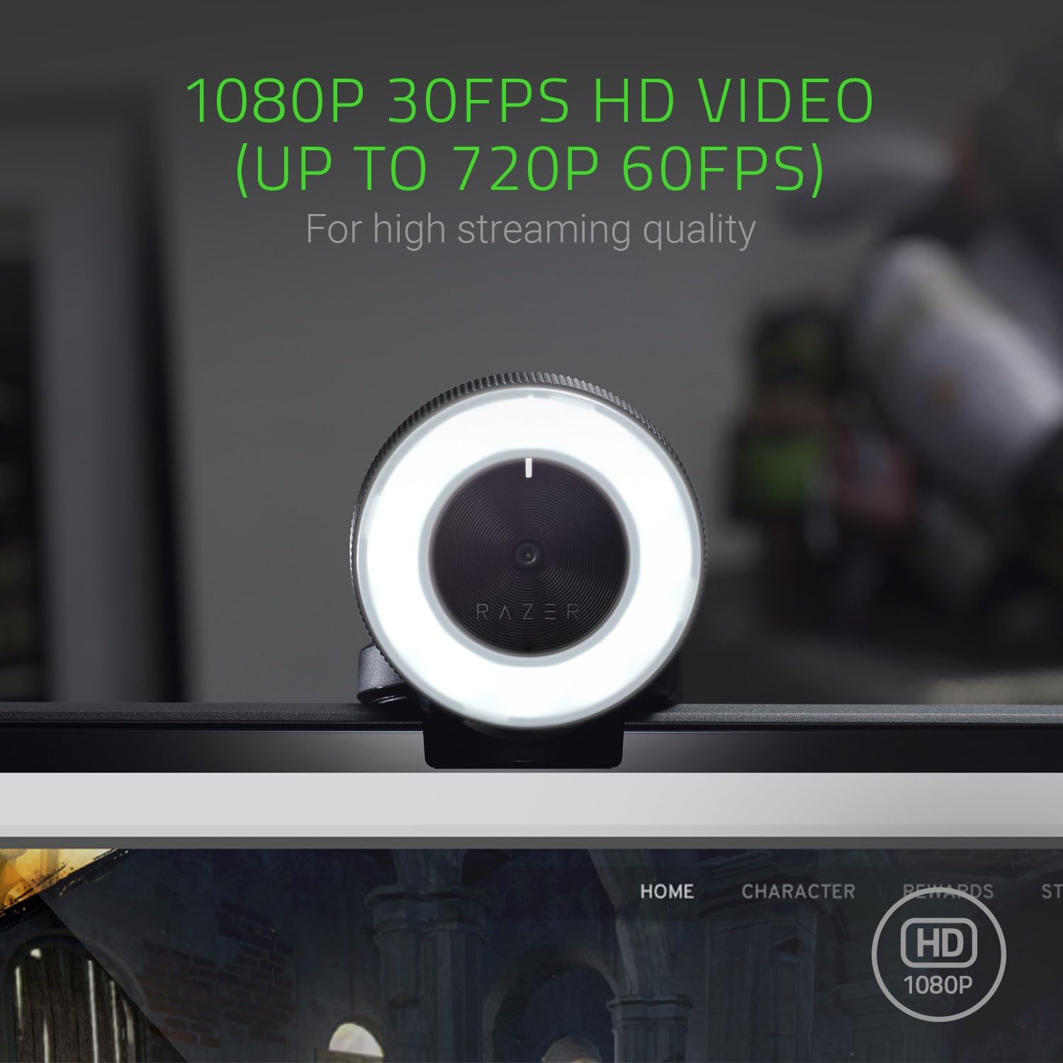 Razer Kiyo Broadcasting and Streaming Camera with Multi-step Ring Light -Black
