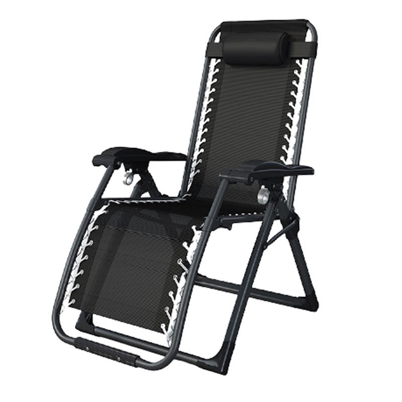 Portable And Adjustable Breathable Zero Gravity Camping, Outdoor Reclining Folding Chair With Cup Holder - Black