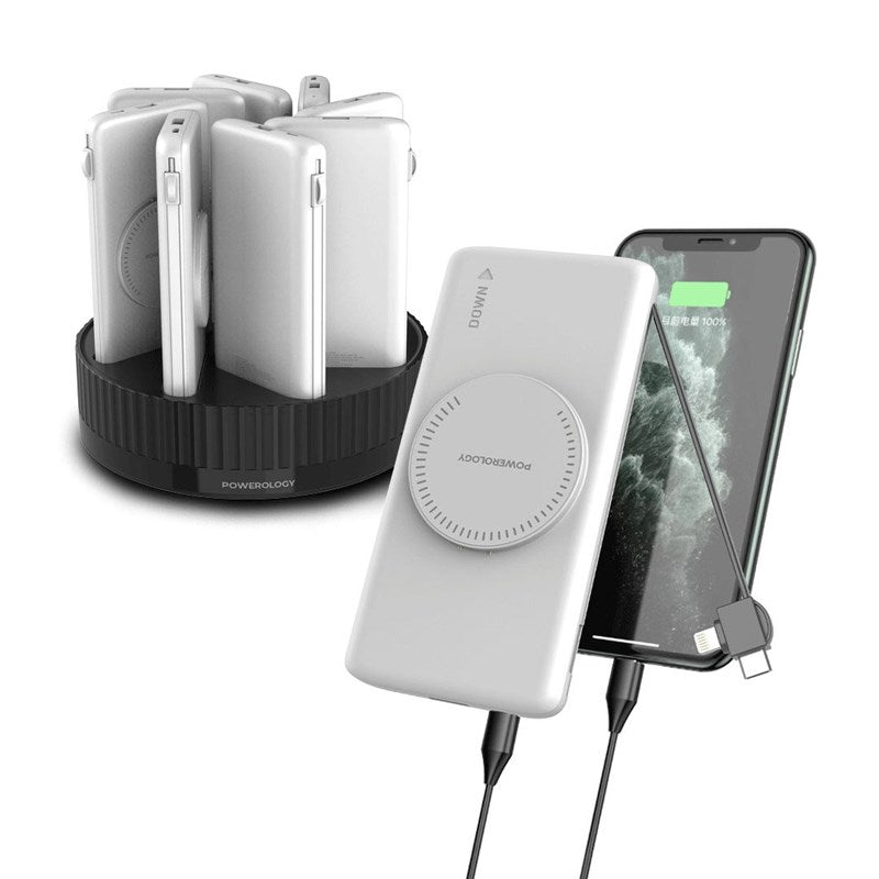 Powerology PPBCHA2681WH 8in1 Station 10000mAh PD 120W QC Wireless Power Bank - White