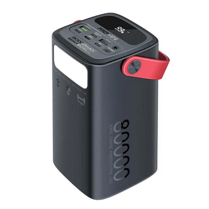 Promate 80,000mAh High-Capacity 100W Ultra-Fast-Charging Power Bank, 100W Power Delivery, Quick Charge 3.0 Port