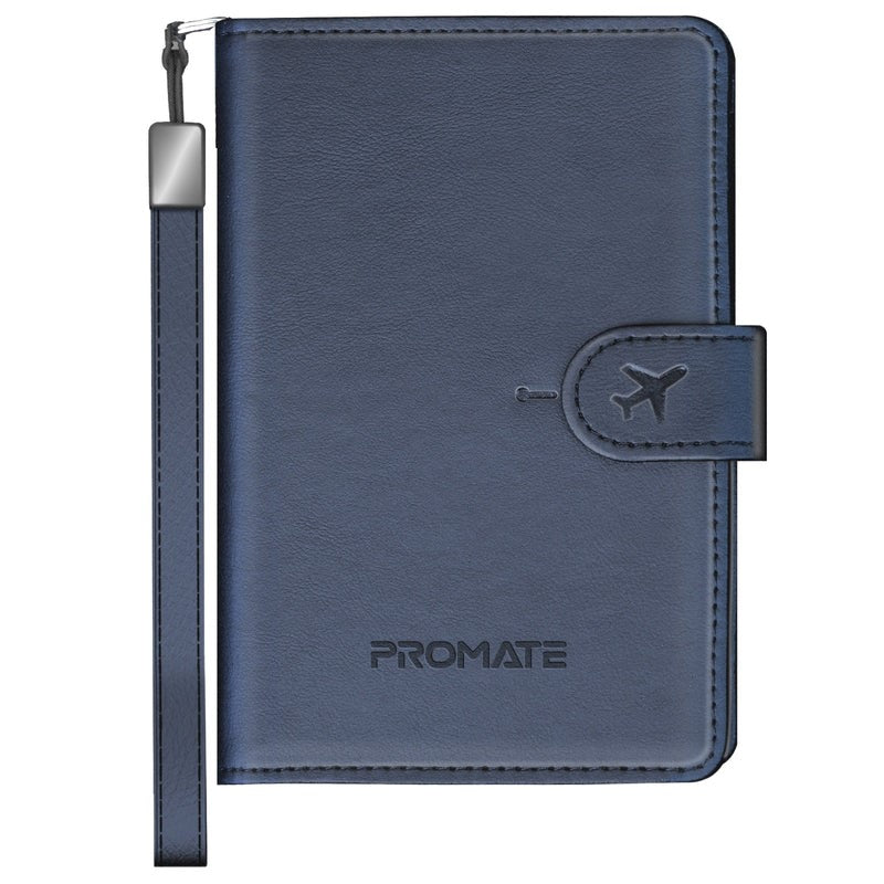 Promate Anti-Loss Leather Passport Holder with RFID Protection & Smart Tracking