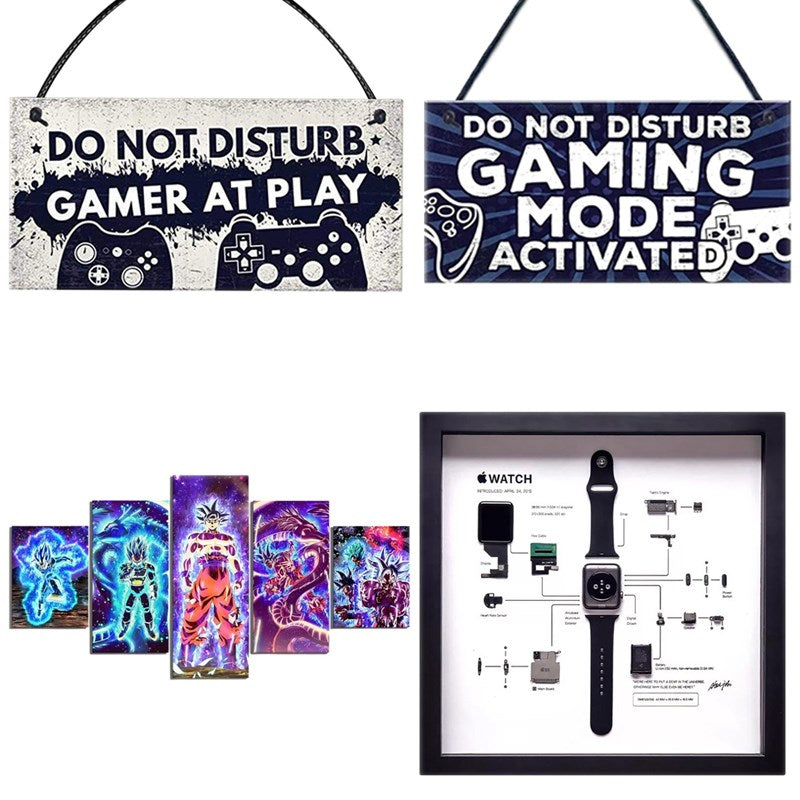RGB Tech Decor 4 In 1 Bundle Disassembled Apple Watch 1st Gen Framed & Dragon Ball Poster and 2 Gamer Door Signs